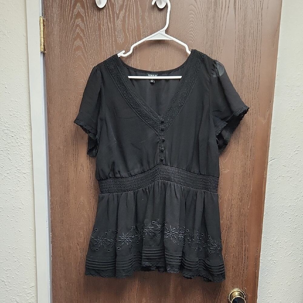 Torrid Black Embroidered Peplum Blouse